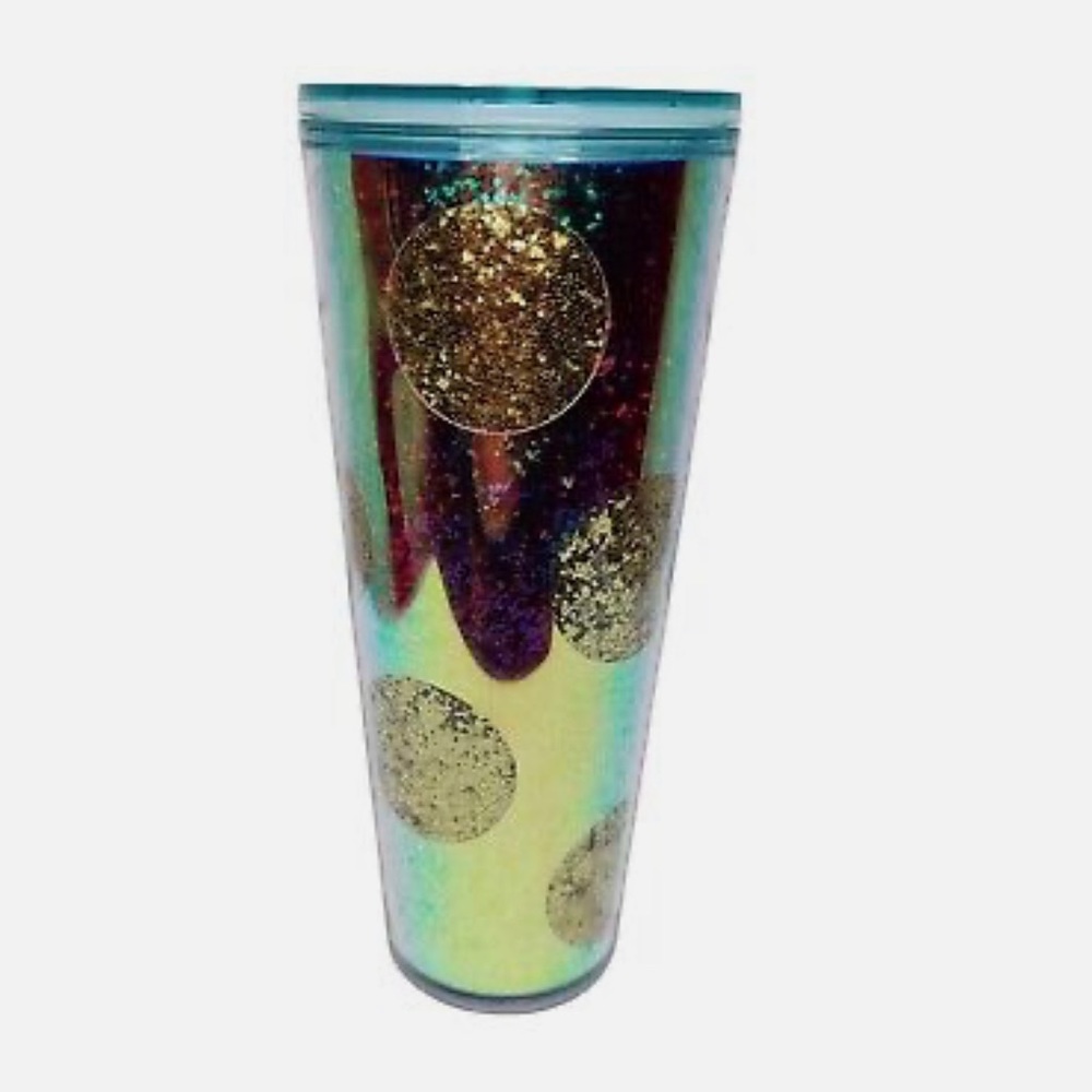 NWT - Starbucks 2020 Iridescent Holiday Gold Green Glitter Dots Tumbler